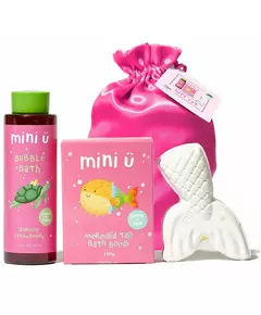 Mini-U Erdbeer Meerjungfrau Geschenkset Schaumbad 250 ml+Nixenschwanz Badebombe 150 g