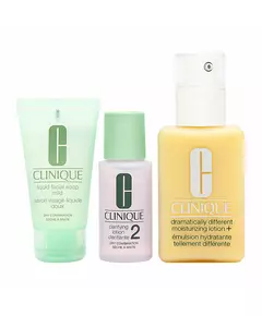 Gesichtspflege-Set Clinique Great Skin Start Here 3 Step Set Dramatically Different Lotion+, Fragrance Free, Cleansing Liquid Soap, Clarifying 2, 125 ml