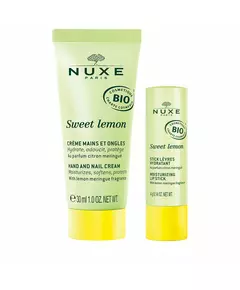 Set Nuxe: Sweet Lemon Moisturizing Hand Cream 30 ml + Sweet Lemon Lip Balm, 2 pièces