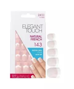 Ensemble Elegant Touch Natural French Carré Ongles artificiels Rose 143 Petite (XS), 24 pièces