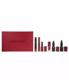 Set Giorgio Armani: Rouge d'Armani Matte Cream Lipstick 400 Four Hundred 4 g + Lip Maestro Lip Stain Liquid Lipstick 400 6.5 ml + Lip Magnet Liquid Lipstick 400 3.9 ml + Ecstasy Lacquer Shining Lip Gloss 400 3 ml + Rouge d'Armani Cream Lipstick 400