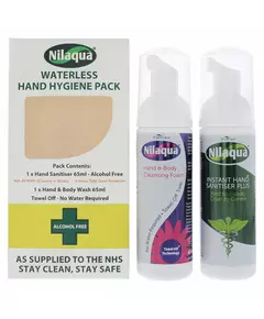 Set Nilaqua: Waterless Cleansing Hand Gel 65 ml + Waterless Cleansing Foam Hand & Body, 65 ml
