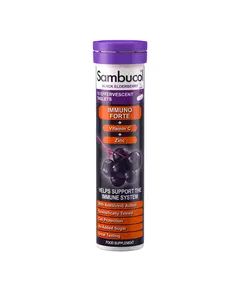 Sambucol Immuno Forte+ Schwarze Holunderbeere Vitamin C und Zink Unterstützen Sie das Immunsystem Efferveszierende Tabletten 15 stk, 15 Stück