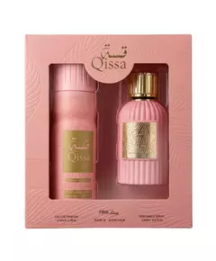 Set Paris Corner: Qissa Pink Eau De Parfum For Women 100 ml + Qissa Pink Deodorant Spray For Women, 100 ml