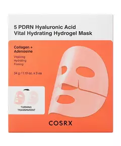 Cosrx 5 PDRN Hyaluronic Acid Vital Hydrating Sheet Mask Tuchmasken-Set für das Gesicht, 3 Stück, 3 × 34 g
