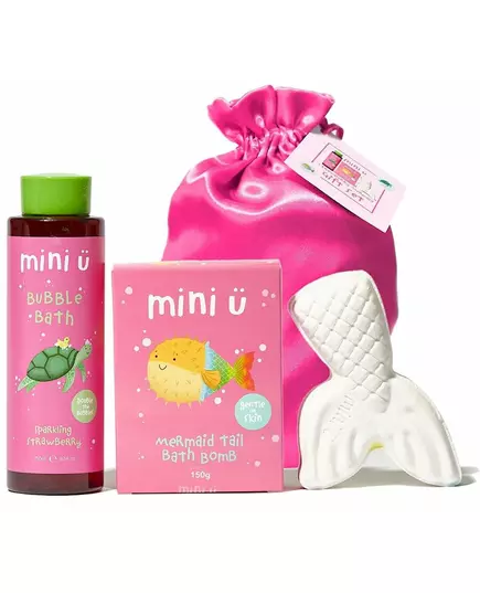 Mini-U Erdbeer Meerjungfrau Geschenkset Schaumbad 250 ml+Nixenschwanz Badebombe 150 g