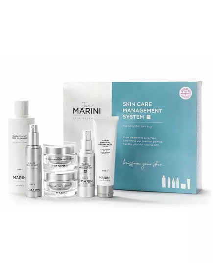 Jan Marini Skin Care Management System teinté pour les peaux sèches/très sèches : Bioglycolic face Cleanser 237ml + C-Esta face serum 30ml + Bioclear face cream 28g + Age Intervention face cream 28g + Luminate face lotion 30ml + Physical protective tinted