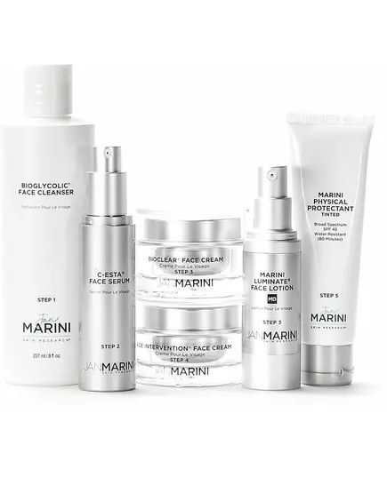 Jan Marini Skin Care Management System teinté pour les peaux sèches/très sèches : Bioglycolic face Cleanser 237ml + C-Esta face serum 30ml + Bioclear face cream 28g + Age Intervention face cream 28g + Luminate face lotion 30ml + Physical protective tinted, image 2