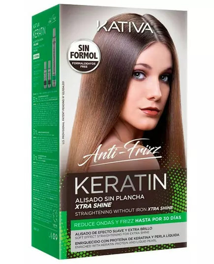 Kativa Keratin Anti-Frizz Extra Shine Set pour un lissage de 30 jours sans fer, 3 pièces