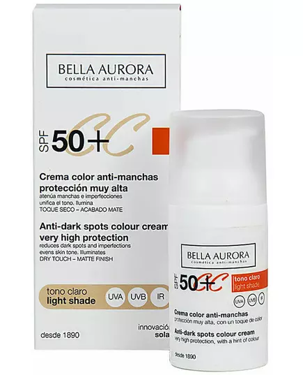 Bella Aurora CC crème anti-taches SPF50+ teinte claire