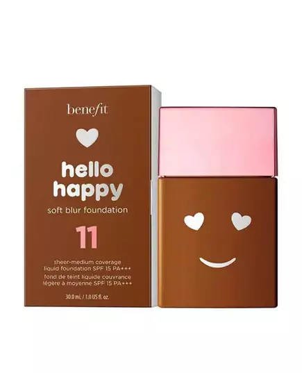 Benefit Hello Happy Soft Blur Finition mate Fond de teint liquide 11 Neutre foncé SPF 15, 30 ml, image 2
