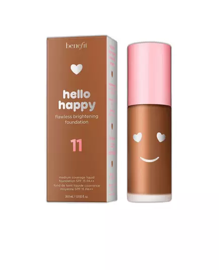 Benefit Hello Happy Éclaircissement Fond de teint liquide 11 Neutre foncé SPF 15, 30 ml
