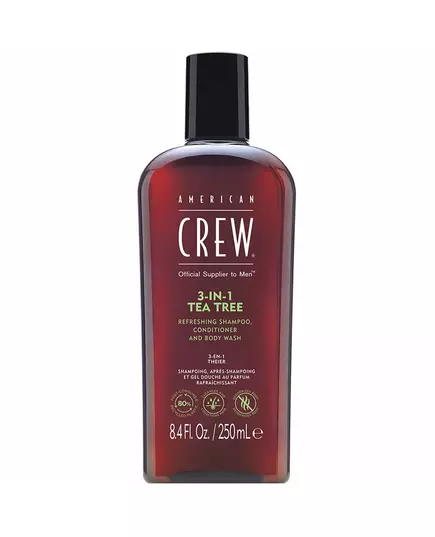 American Crew 3-In-1 Tea Tree Teebaumöl Haarshampoo Spülung & Duschgel 3-in-1 Zur Befeuchtung, 250 ml