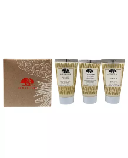 Gift Set Origins: Origins Body Wash 30 ml + Ginger Nourishing Hand Lotion 30 ml + Ginger Souffle Nourishing Body Cream, 30 ml