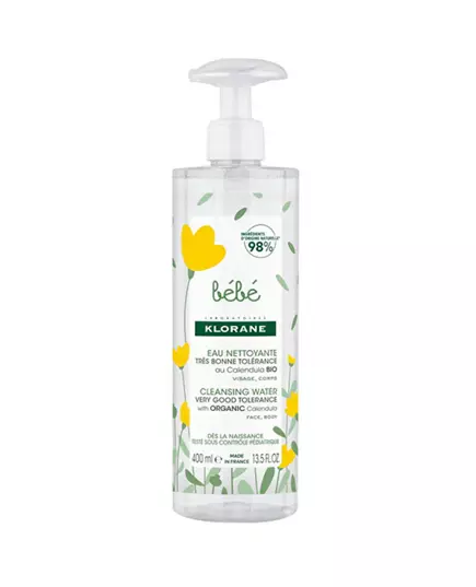 Klorane Baby Nettoyage doux Eau nettoyante Pour le visage et le corps, 400 ml