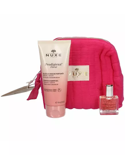 Set Nuxe: Prodigieux Floral Shower Gel All Over The Body For All Skin Types 100 ml + Prodigieuse Florale Moisturizing Body Oil For Body Face & Hair 30 ml + Nuxe GWP Textile Pouch Pink, 100 ml