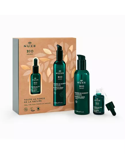 Set Nuxe: Bio Organic Chia Seeds Antioxidant Serum For Face 30 ml + Bio Organic Cleansing Micellar Water For All Skin Types, 2 pièces