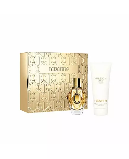 Set Paco Rabanne: Million Gold Hydrating Body Lotion 100 ml + Million Gold Eau De Parfum For Women Refillable, 100 ml