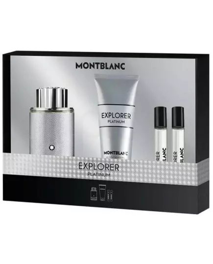 Set Montblanc: Explorer Platinum Eau De Parfum For Men 100 ml + Explorer Platinum Eau De Parfum For Men 2 pcs 7.5 ml + Explorer Platinum Cleansing Shower Gel For All Skin Types, 2 × 7,5 ml
