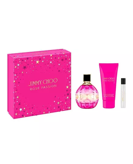 Set Jimmy Choo: Rose Passion Eau De Parfum For Women 100 ml + Rose Passion Eau De Parfum For Women 7.5 ml + Rose Passion Body Lotion, 3 Stück