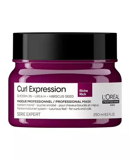 L'Oreal Professionnel Serie Expert Curl Expression Rich Glycérine 3% + Urée H + Graines d'hibiscus Masque crème pour traitement des cheveux Hydratation intense, 250 ml