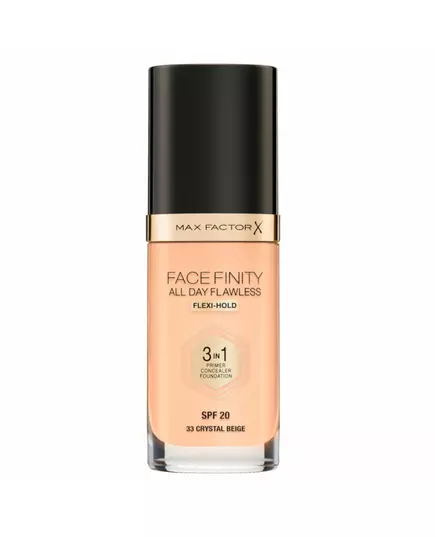 Max Factor Facefinity All Day Flawless Végan Mat Base correcteur et fond de teint 3-en-1 33 Beige cristal SPF 20, 30 ml