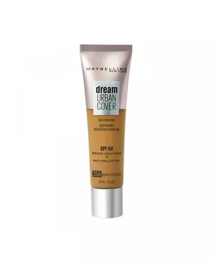 Maybelline Dream Urban Cover Vollständige Abdeckung Creme-Grundierung 356 Warmer Kokos SPF 50, 30 ml