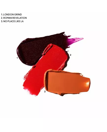 MAC From Harris With Love Palette à lèvres Révélation romaine : Orange vif (Mat) + Nulle part comme LA : Nude chaud (Amplifié) + Broyage londonien : Violet profond (Amplifié), 3 g, image 5