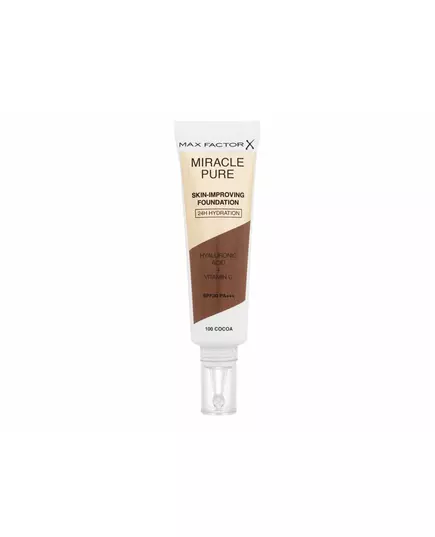 Max Factor Miracle Pure Acide hyaluronique Radieux Fond de teint liquide & sérum 2-en-1 Cacao 100 SPF 30, 30 ml