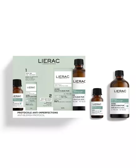 Set Lierac: Anti-Blemish Protocol Stop Spots Anti Spot Local Treatment Cream For Face 15 ml + Anti-Blemish Peeling Exfoliating Peeling Lotion, 15 ml