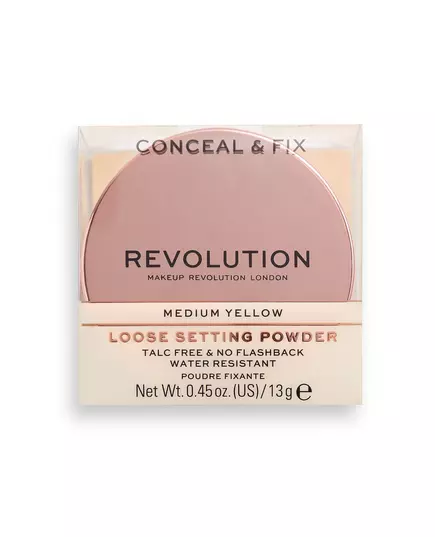 Makeup Revolution Conceal & Fix Végan Poudre fixante libre Jaune moyen, 13 g