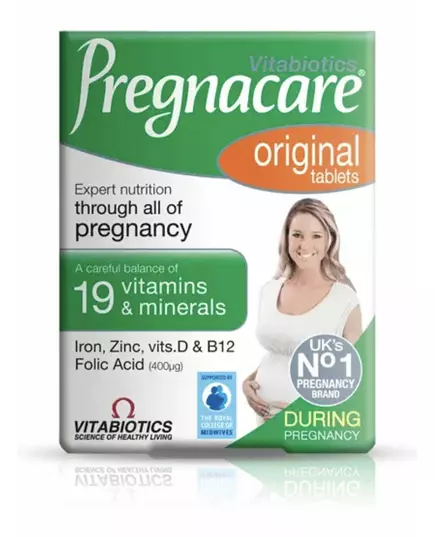 Vitabiotics Pregnacare Original Acide folique Vitamine D Zinc Fer Supports Reproductive Health & Maternal Tissue Growth Vitamines, 30 pièces
