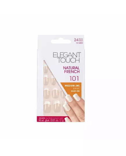 Ensemble Elegant Touch Natural French Carré Ongles artificiels Nu 101 Taille moyenne, 24 pièces