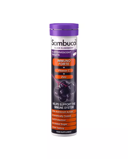 Sambucol Immuno Forte+ Sureau noir Vitamine C et Zinc Soutenez le système immunitaire Comprimés effervescents, 15 pièces