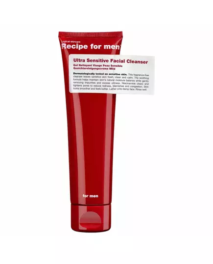 Recipe For Men Ultra Sensitive Facial Cleanser Sans parfum Nettoyage doux Gel nettoyant Visage, 100 ml