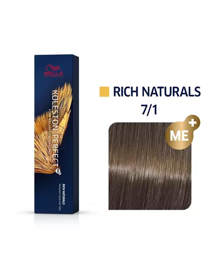 Wella Professionals Koleston Perfect Me+ Teinture permanente pour cheveux 7/1 Medium Ash Blond, 60 ml