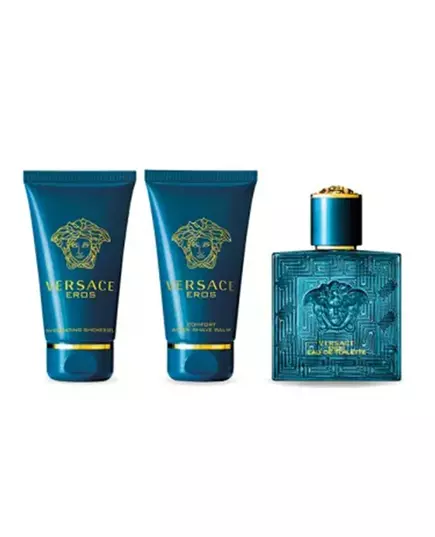 Set Versace: Eros Eau De Parfum For Men 50 ml + Eros Shower Gel For All Skin Types 50 ml + Eros Hydrating After-Shave Balm, 50 ml
