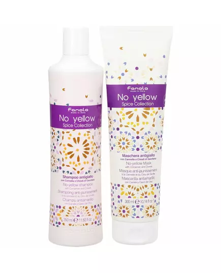 Set Fanola: No Yellow Spice Collection Hair Treatment Cream Mask For Neutralisation Of Yellow Tones 300 ml + No Yellow Spice Collection Hair Shampoo For Neutralisation Of Yellow Tones, 300 ml