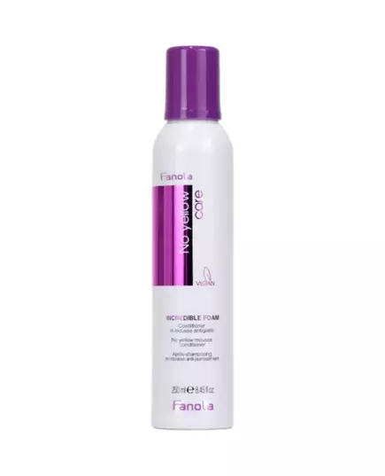 Fanola No Yellow Incredible Après-shampooing mousse sans rinçage Pour la neutralisation des tons jaunes, 250 ml
