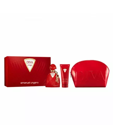 Set Emanuel Ungaro: Diva Rouge GWP Textile Pouch Red + Diva Rouge Body Lotion Body 100 ml + Diva Rouge Eau De Parfum For Women, 100 ml
