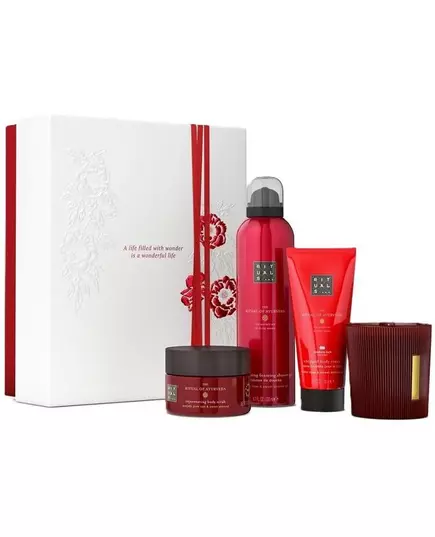 Set Rituals: The Ritual Of Ayurveda Rejuvenating Body Scrub 125 g + The Ritual Of Ayurveda Balancing Body Cream 100 ml + The Ritual Of Ayurveda Floral Scented Candle 140 g + The Ritual Of Ayurveda Shower Mousse, 100 ml