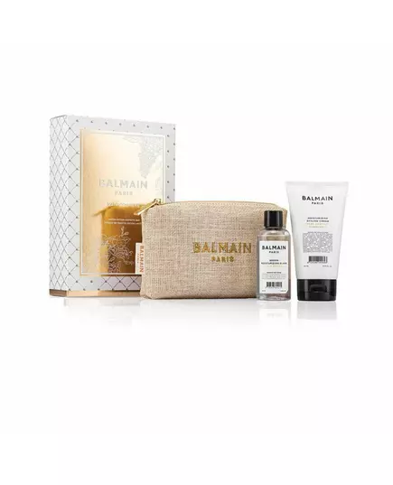 Set Balmain Professionnel: Argan Moisturising Elixir Hair Oil For Nourishing 100 ml + Moisturizing Hair Styling Cream 150 ml + Balmain Professionnel GWP Textile Pouch Light Brown, 100 ml