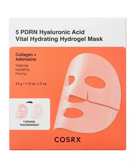 Set de 3 Cosrx 5 PDRN Hyaluronic Acid Vital Hydrating Sheet Mask pour le visage, 3 × 34 g