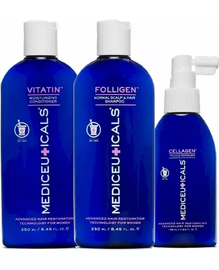 Mediceuticals Advanced Hair Restoration Technology For Women Kit Fine : Folligen 250ml + Cellagen 125ml + Vitatin 250ml