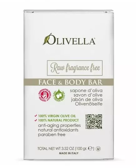 Olivella Raw Fragrance Free Bar für Gesicht und Körper 100g